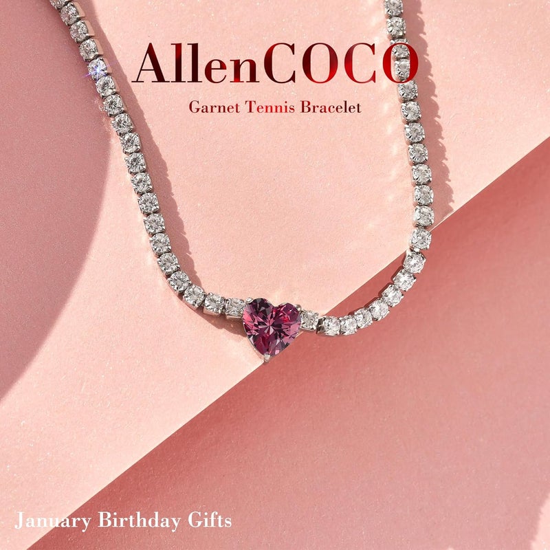 AllenCOCO Sterling Silver Heart Birthstone Bracelet, 14K White Gold Plated, AAAAA+ CZ Cubic Zirconia, Tennis Chain with Heart Charm, Hypoallergenic, Non-Tarnish Jewelry Gift for Women - Image 2